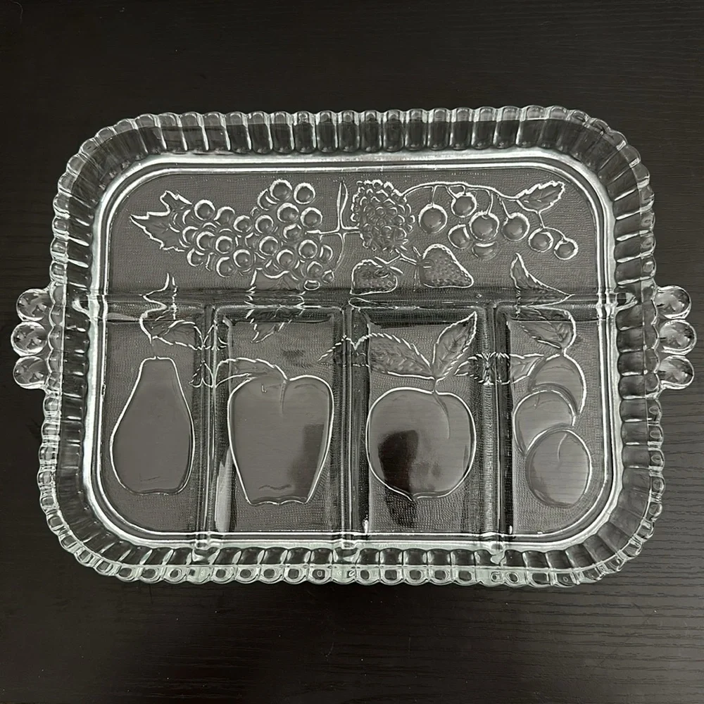 1960 Indiana Glass Co. Imperial Glass Fruit Embossed Divided Serving Tray Dish